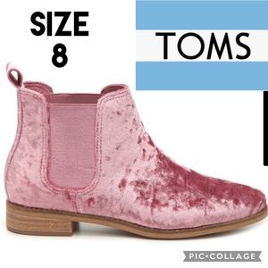TOMS WOMENS BOOTS ELLA CHELSEA FADED ROSE CRUSHED VELVET PINK ANKLE BOOTIES 8